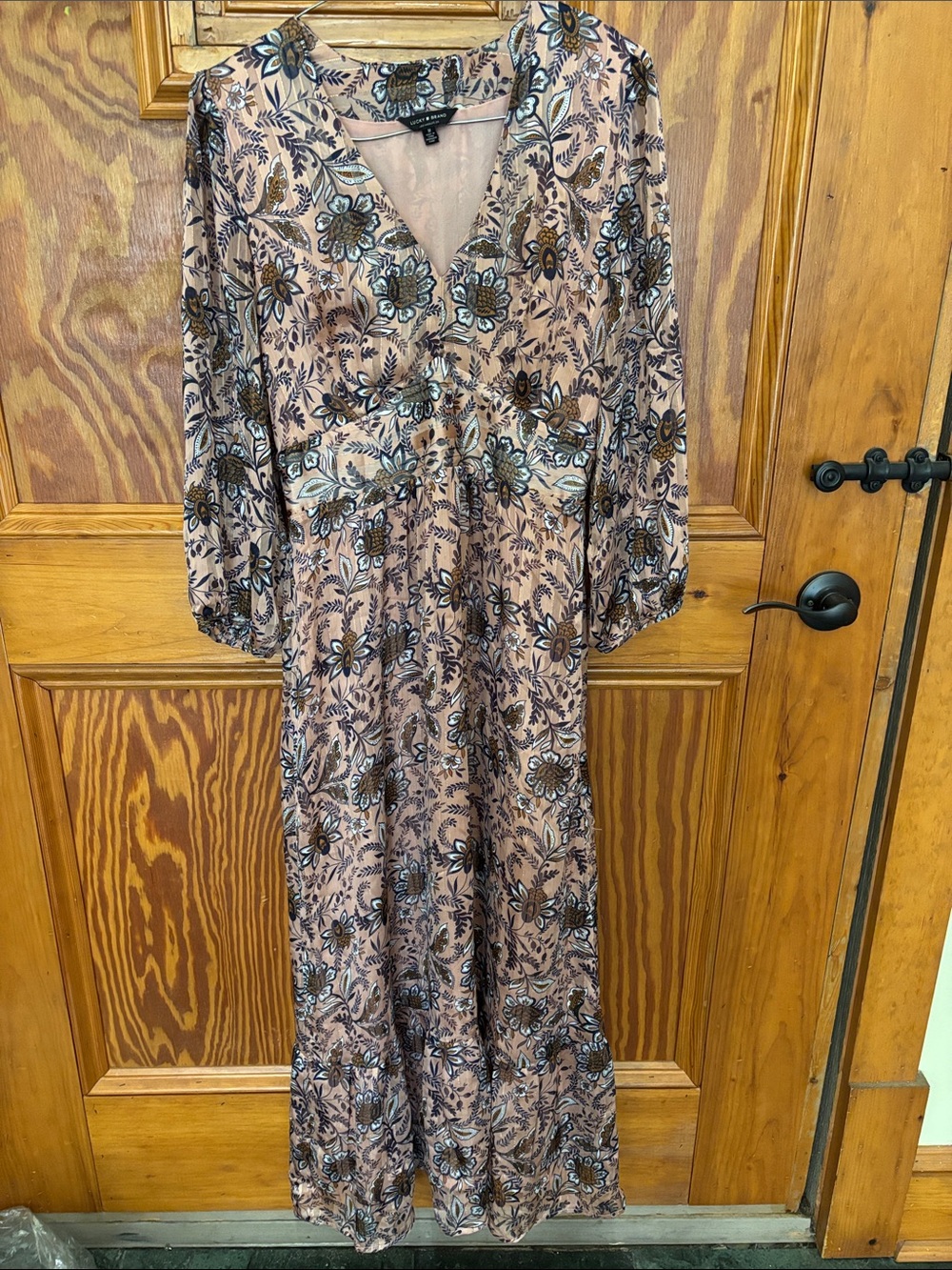 Lucky Brand Dusty Pink Floral Maxi Dress with Blue Accents